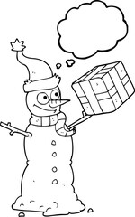 freehand drawn thought bubble cartoon snowman