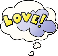 cartoon word love with thought bubble in smooth gradient style