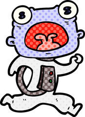 cartoon weird alien running away