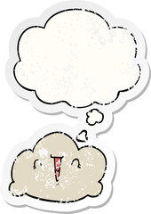 cartoon cloud with thought bubble as a distressed worn sticker
