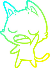 cold gradient line drawing of a talking cat cartoon