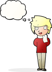 cartoon friendly man with thought bubble