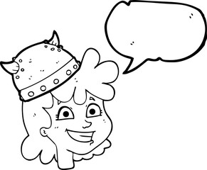 freehand drawn speech bubble cartoon female viking