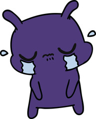 freehand drawn cartoon of cute sad alien