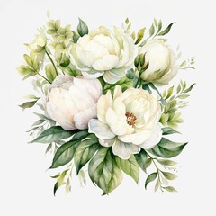 Elegant Watercolor Peony Bouquet Illustration Perfect for Wedding Invitations

