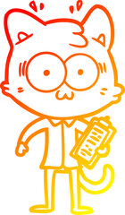 warm gradient line drawing of a cartoon surprised office worker cat