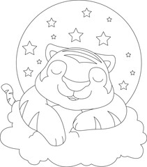 Tiger Sleeping Stars Clouds Animal Vector Graphic Art Illustration