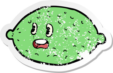 retro distressed sticker of a cartoon lime