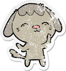 distressed sticker of a happy cartoon dog