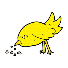 freehand drawn cartoon bird pecking seeds