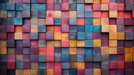 Colorful block stack Wood-aged background, art architecture texture abstract block stack on the wall for background