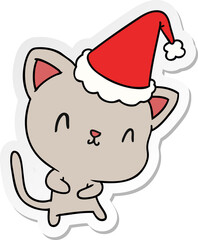 hand drawn christmas sticker cartoon of kawaii cat