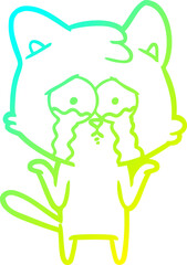 cold gradient line drawing of a cartoon cat