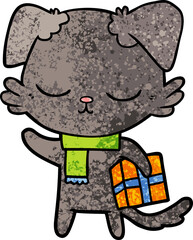 cute cartoon dog with christmas present