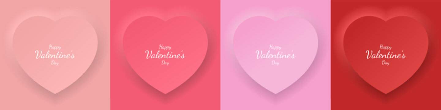 Set of 3d valentine's day background. Background in the shape of a heart. Vector geometric heart shape with realistic shadow and inscription. Background for valentine's day. Vector eps 10