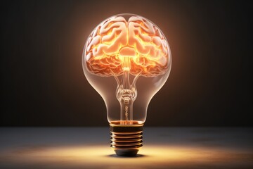 A light bulb with a glowing brain inside. Can be used to represent creativity, intelligence, or innovative ideas