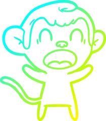 cold gradient line drawing of a shouting cartoon monkey