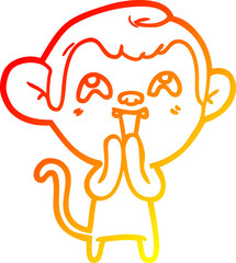 warm gradient line drawing of a crazy cartoon monkey