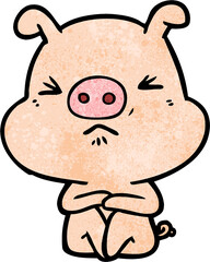 cartoon angry pig sat waiting