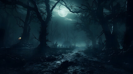 Fototapeta na wymiar haunted forest creepy landscape at night.
