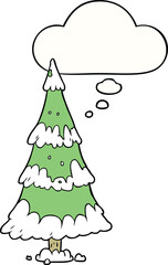 cartoon christmas tree with thought bubble