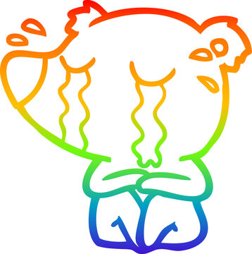 recommend clip art: rainbow gradient line drawing of a cartoon crying bear
