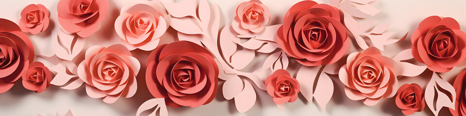paper cut craft rose flowers background banner