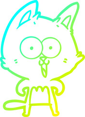 cold gradient line drawing of a funny cartoon cat