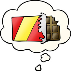 cartoon chocolate bar with thought bubble in smooth gradient style