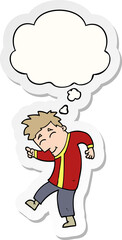 cartoon dancing man with thought bubble as a printed sticker