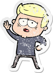 distressed sticker of a cartoon tired man