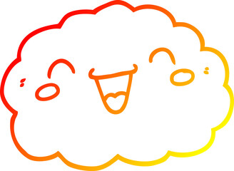 warm gradient line drawing of a happy cartoon cloud