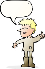 cartoon poor boy with positive attitude with speech bubble