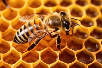 Bee on honeycomb with honey