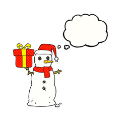 freehand drawn thought bubble cartoon snowman