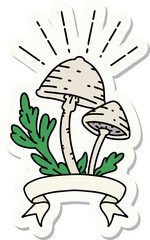 sticker of a tattoo style mushrooms