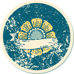 iconic distressed sticker tattoo style image of a flower and banner