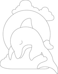 Dolphin Moon Clouds Animal Vector Graphic Art Illustration