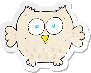 retro distressed sticker of a cartoon happy owl