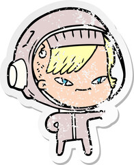 Obraz premium distressed sticker of a cartoon astronaut woman