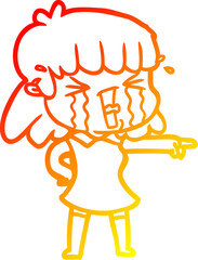 warm gradient line drawing of a cartoon woman crying