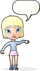 cartoon woman waving hand with speech bubble