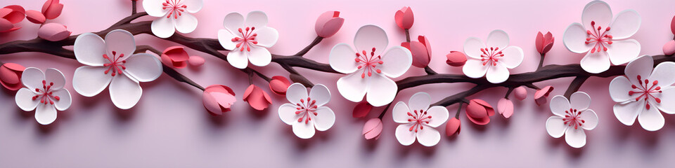 paper cut craft cherry blossom flowers background banner