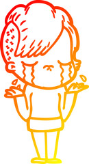 warm gradient line drawing of a cartoon crying girl