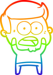 rainbow gradient line drawing of a cartoon shocked man