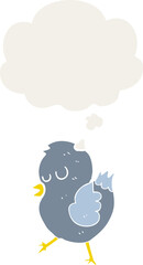 cartoon bird with thought bubble in retro style