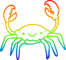 rainbow gradient line drawing of a cartoon crab