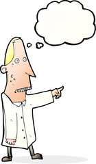 cartoon ugly man pointing with thought bubble