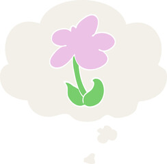 cute cartoon flower with thought bubble in retro style