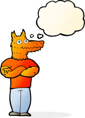 cartoon fox man with thought bubble